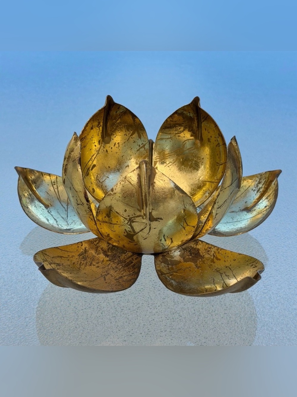 Metal Gold-Colored Lotus Flower Tea Light Holder, Mid-Century Modern - Picture 3 of 6